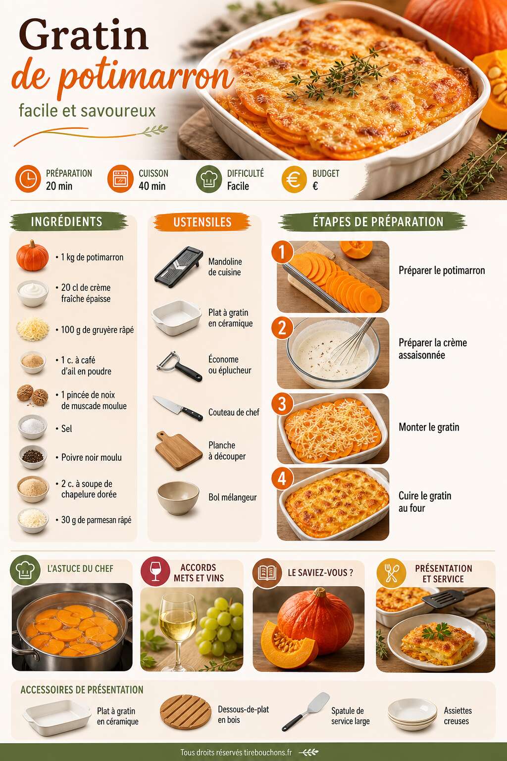 Fiche recette Recette de gratin de potimarron facile et savoureux Fiche recette Recette de gratin de potimarron facile et savoureux
