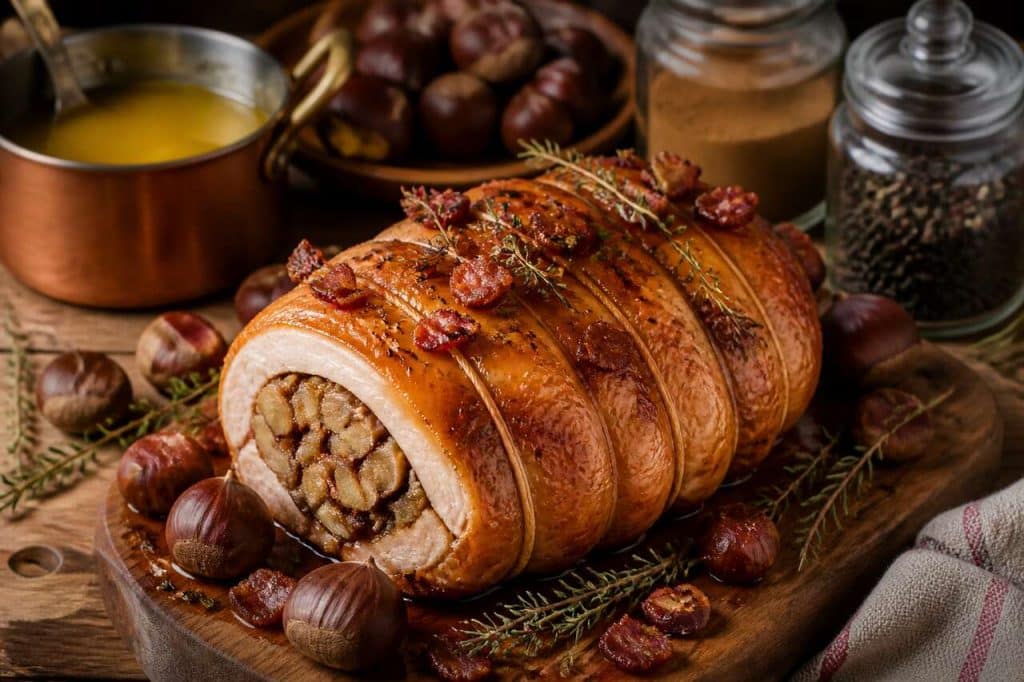 Rôti de dinde farci aux marrons : recette festive au four