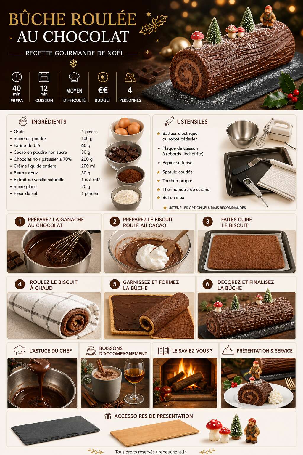 Fiche recette Bûche roulée au chocolat : recette gourmande de Noël Fiche recette Bûche roulée au chocolat : recette gourmande de Noël