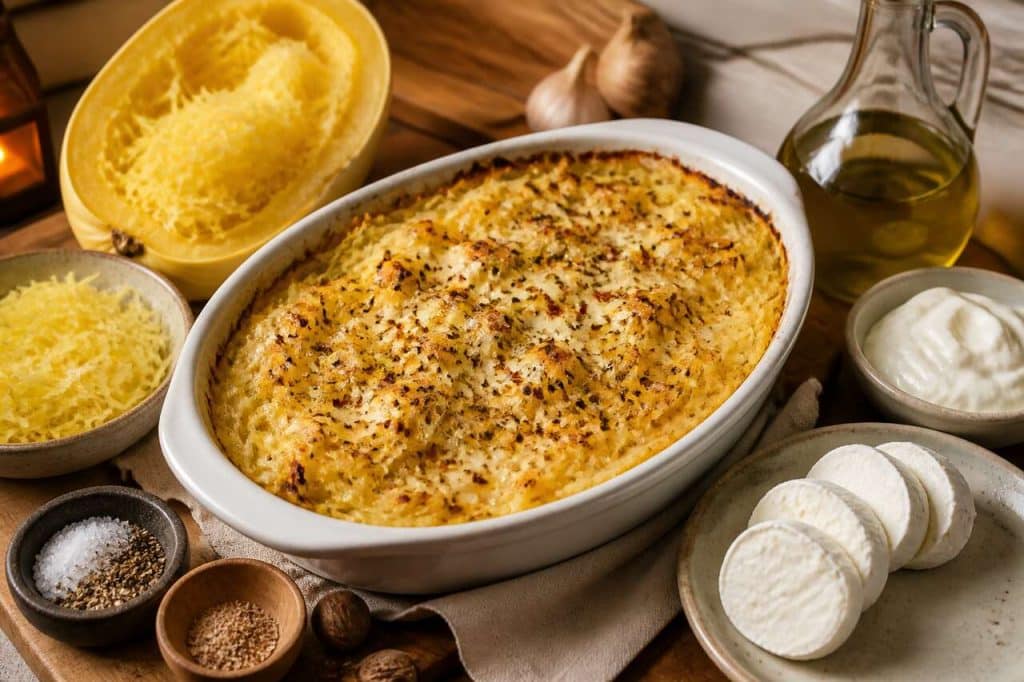 Courge spaghetti gratinée au chèvre : recette facile au four