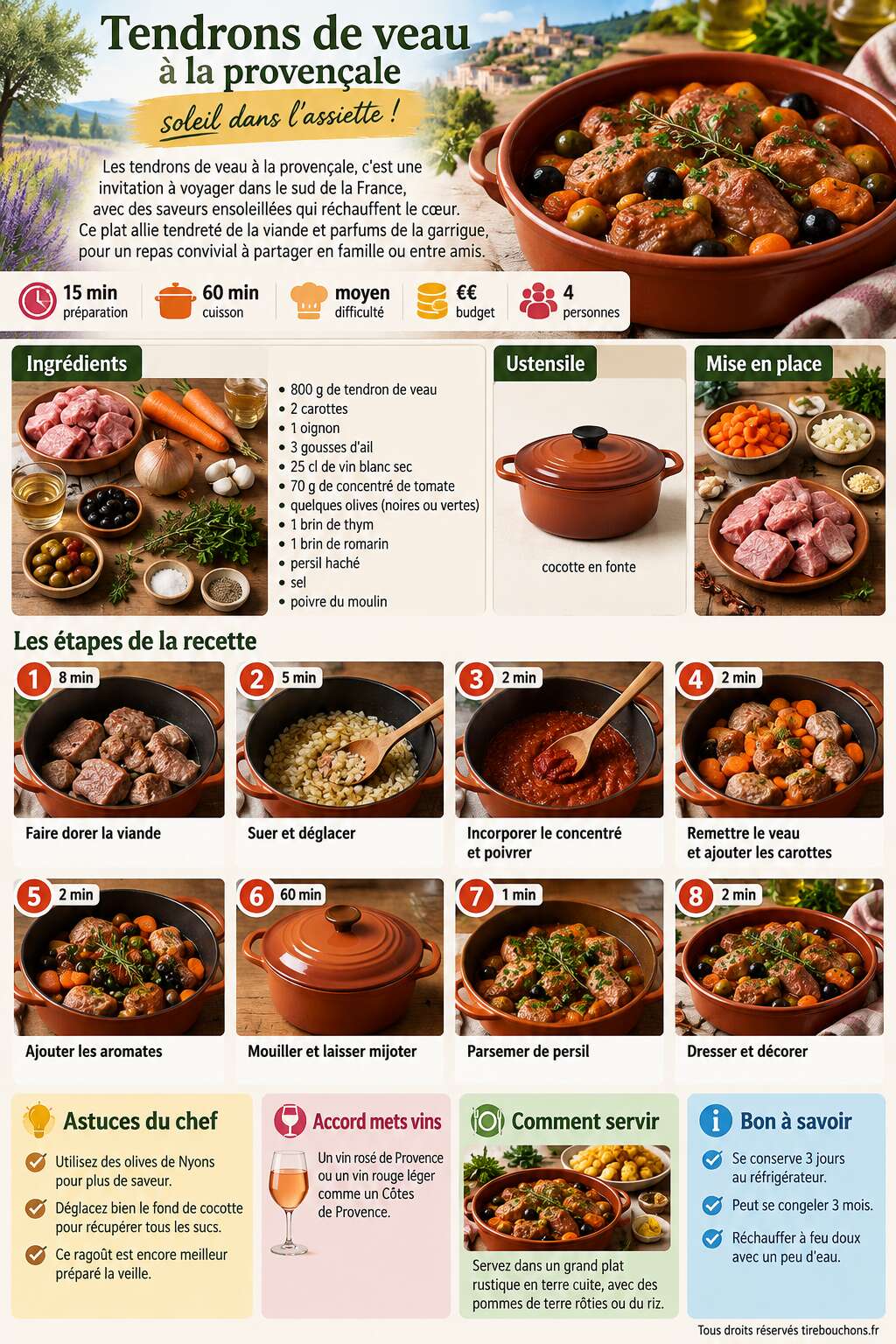 Fiche recette Tendrons de veau à la provençale : soleil dans l'assiette ! Fiche recette Tendrons de veau à la provençale : soleil dans l'assiette !
