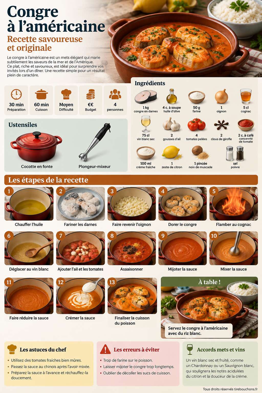 Fiche recette Congre &agrave; l'am&eacute;ricaine : recette savoureuse et originale