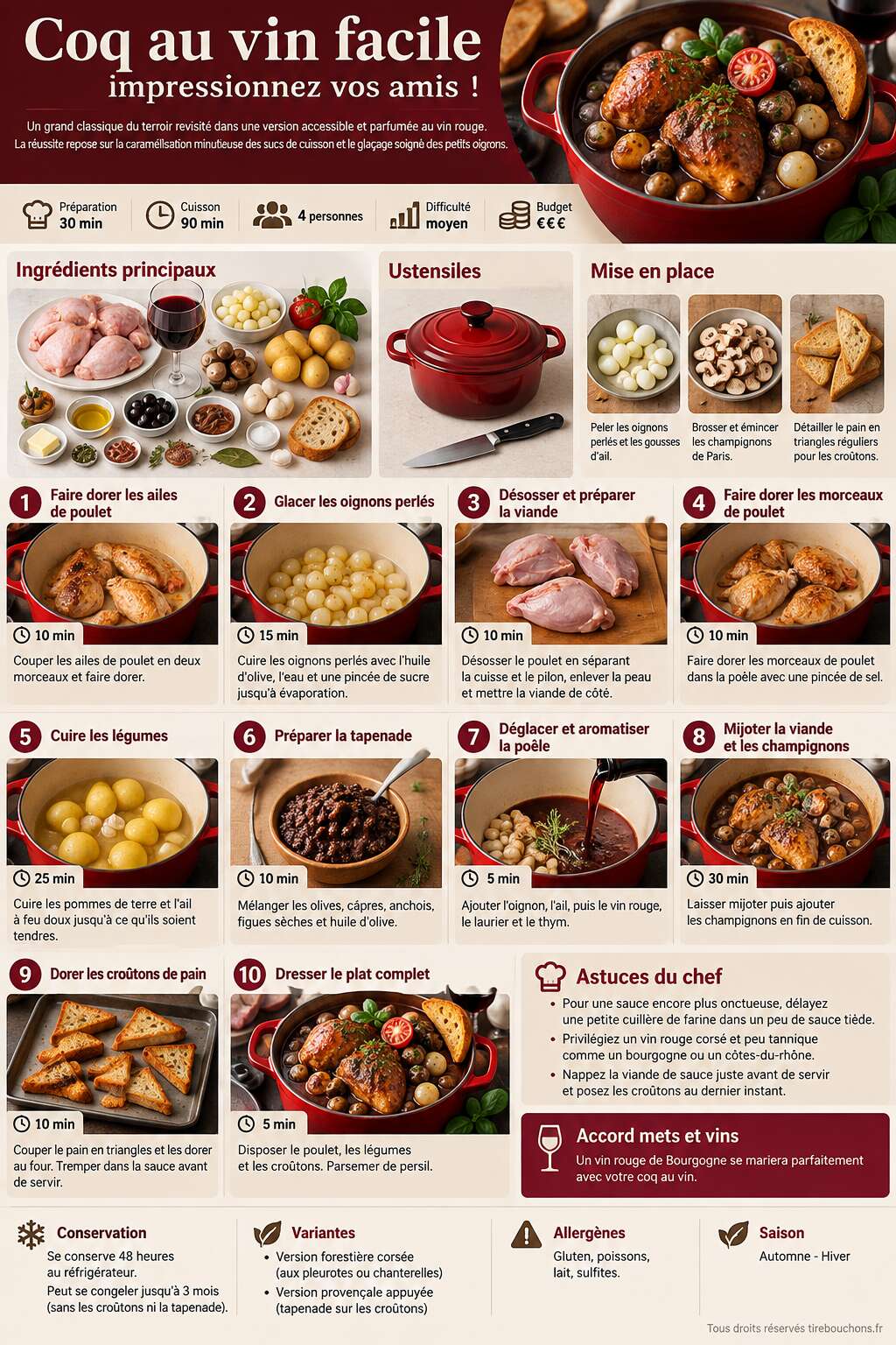 Fiche recette Coq au vin facile : impressionnez vos amis ! Fiche recette Coq au vin facile : impressionnez vos amis !