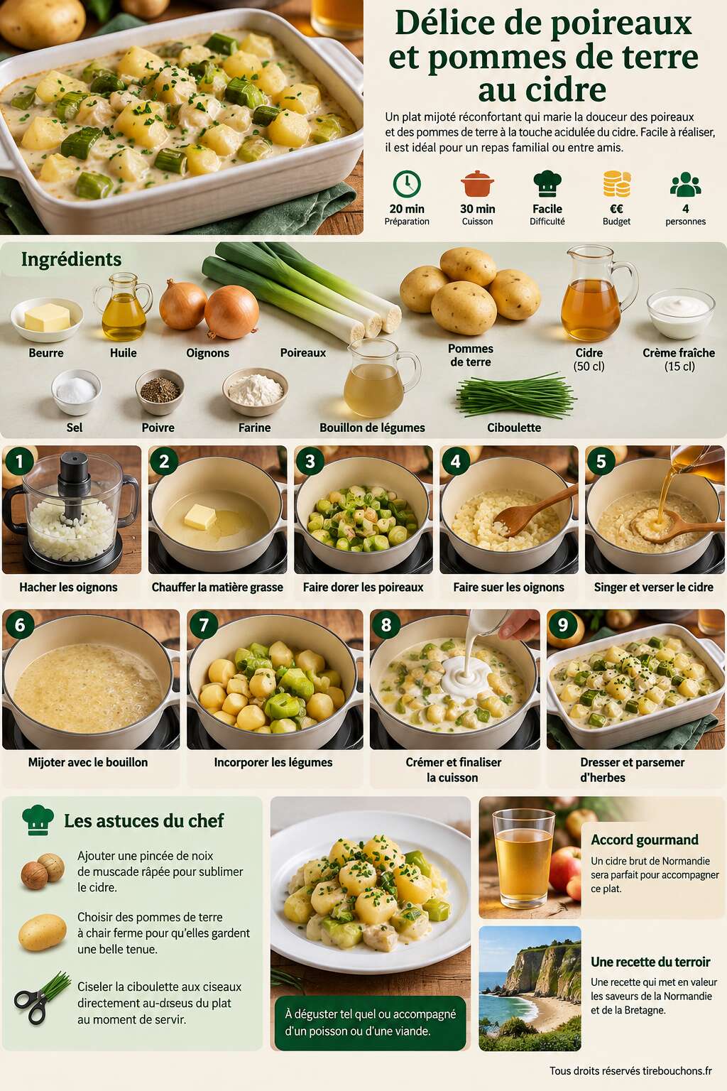Fiche recette Délice de poireaux et pommes de terre au cidre Fiche recette Délice de poireaux et pommes de terre au cidre