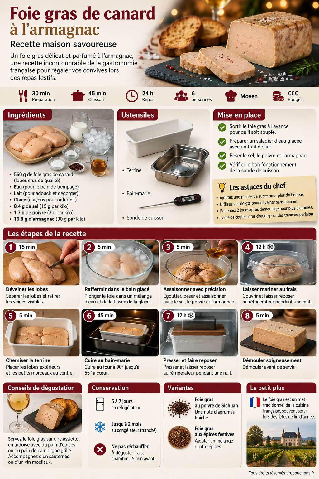 Fiche recette Foie gras de canard &agrave; l'armagnac : recette maison savoureuse